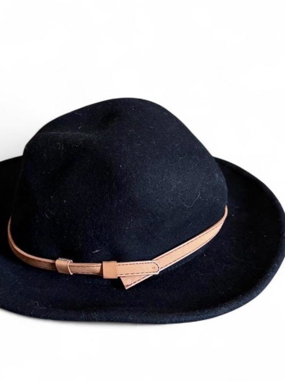 Women’s Black Felt Fedora with Tan Band